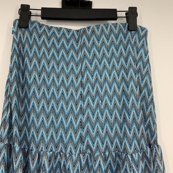 Hyfve Skirt Blue Chevron Print Maxi Lined Slit High Waist Boho - Picture 8 of 10
